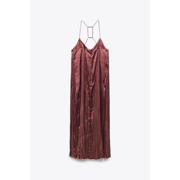 ZARA WRINKLE EFFECT MIDI SLIP DRESS - Picture 12 of 13
